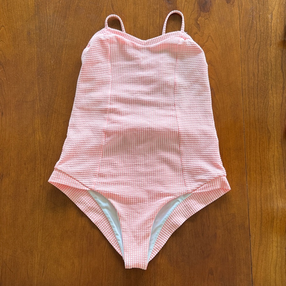 Seea - One Piece - Med - Pink/Coral & White Seersucker